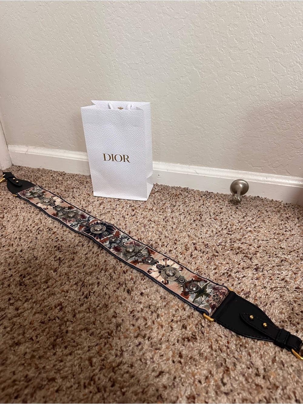 CHRISTIAN DIOR Canvas Studded Bohemian Shoulder Strap Black Multicolor
